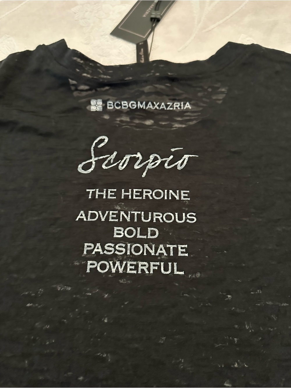 NWT BCBGMAXAZRIA Scorpio Zodiac Black Burnout Graphic Tee Top XS